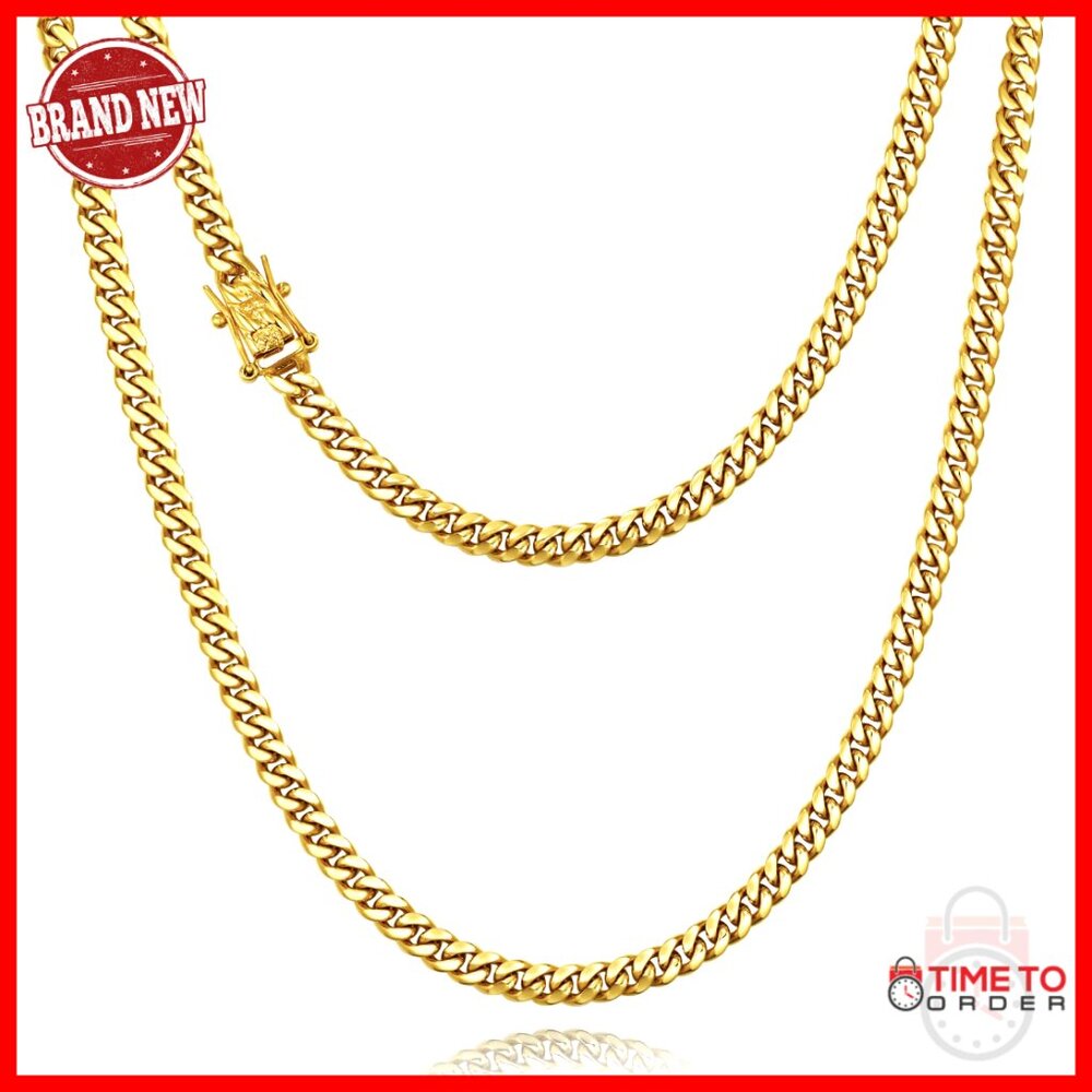 6mm Cuban Link Chain Necklace 316L Stainless Steel Double Safety Clasp